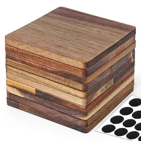 10 Pieces Unfinished Wood Coasters, 4 Inch Square Acacia Wooden Coasters for Crafts with Non-Slip Silicon Dots for DIY Stained Painting Wood