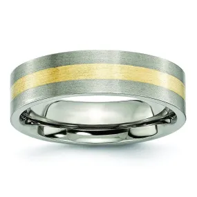 14k Yellow Gold Inlay Titanium Ring Flat Matte Finish in 6mm