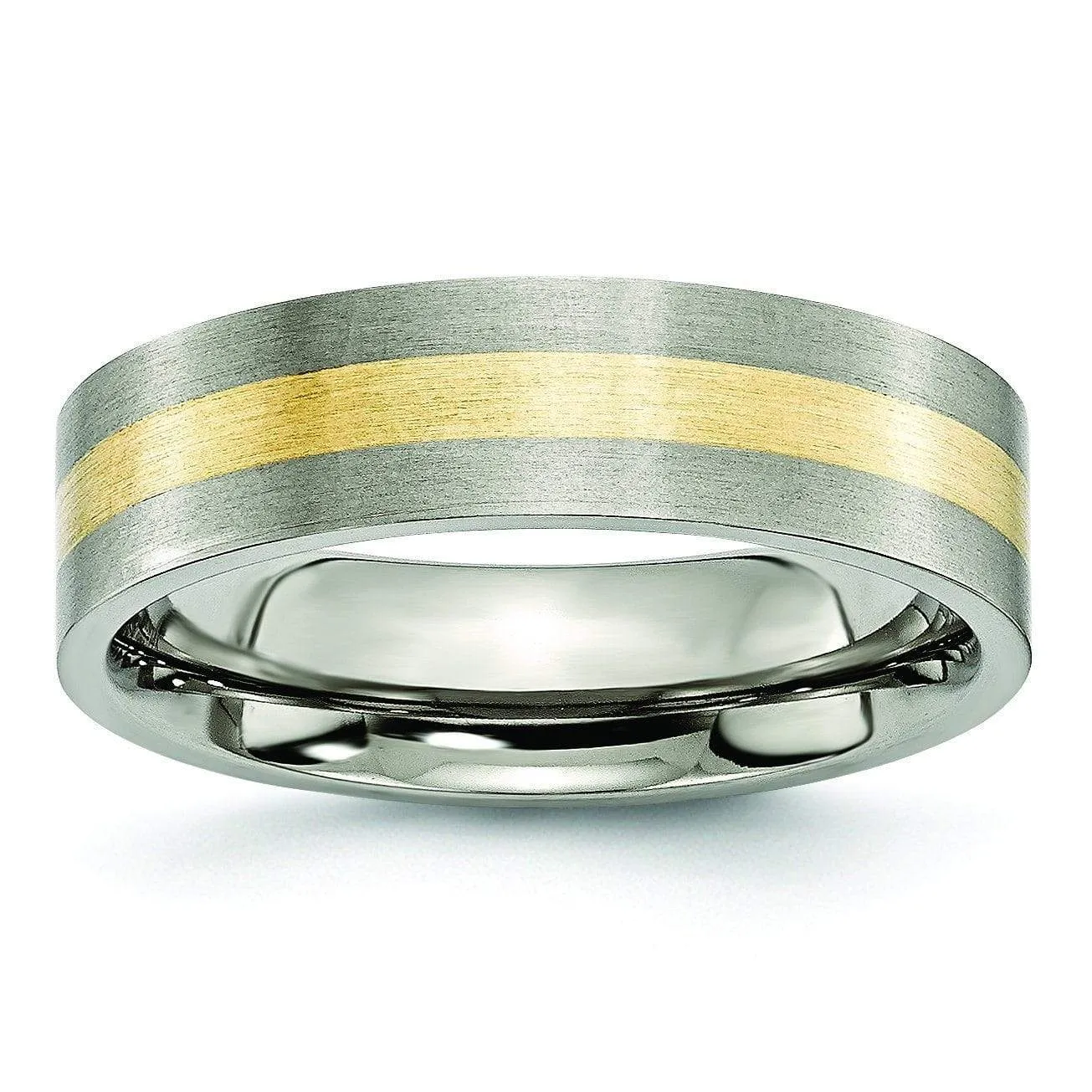 14k Yellow Gold Inlay Titanium Ring Flat Matte Finish in 6mm