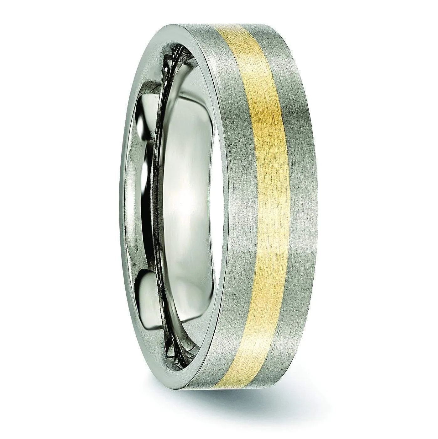 14k Yellow Gold Inlay Titanium Ring Flat Matte Finish in 6mm