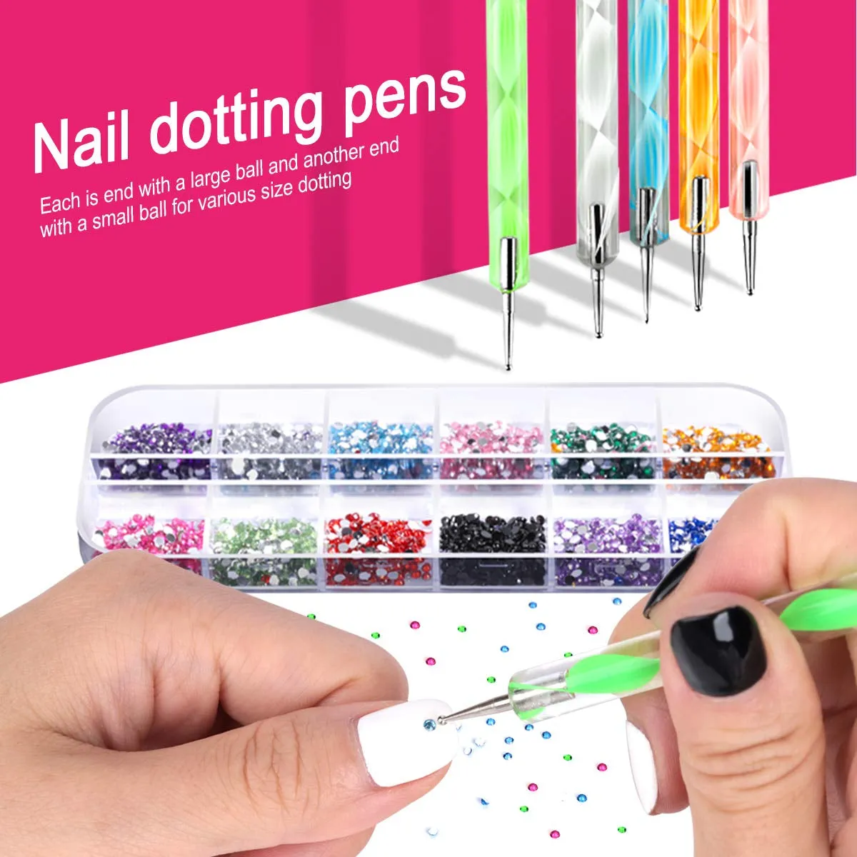 15-Piece Nail Art Essentials Kit: Brushes, Foils, Rhinestones, Dotting Tools & Tapes