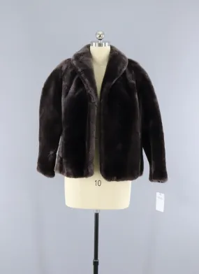 1950s Sheared Lamb Mouton Smoke Brown Fur Jacket Coat