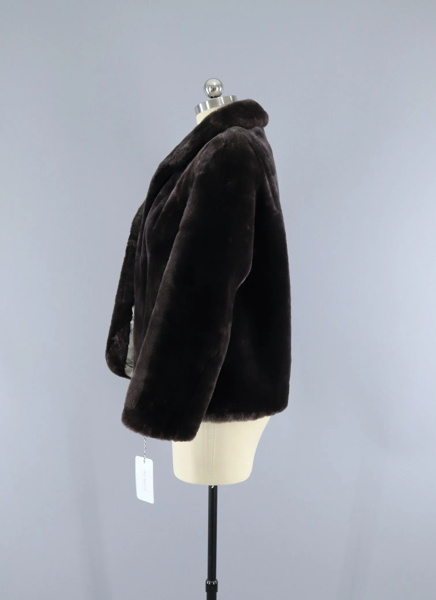 1950s Sheared Lamb Mouton Smoke Brown Fur Jacket Coat