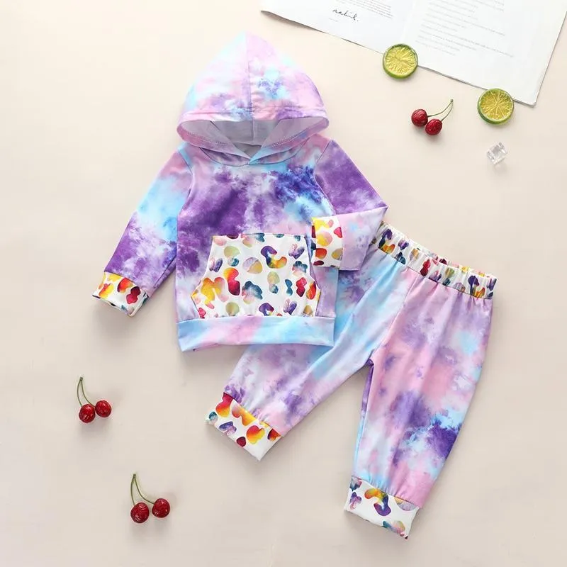 2-piece Tie Dye Gradient Hoodie & Pants for Baby Girl Wholesale children's clothing