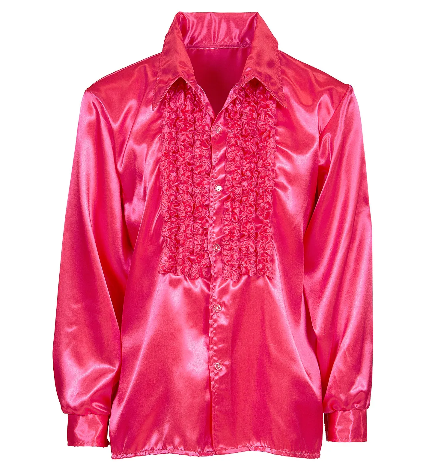 70's Disco Ruffle Satin Shirt Pink