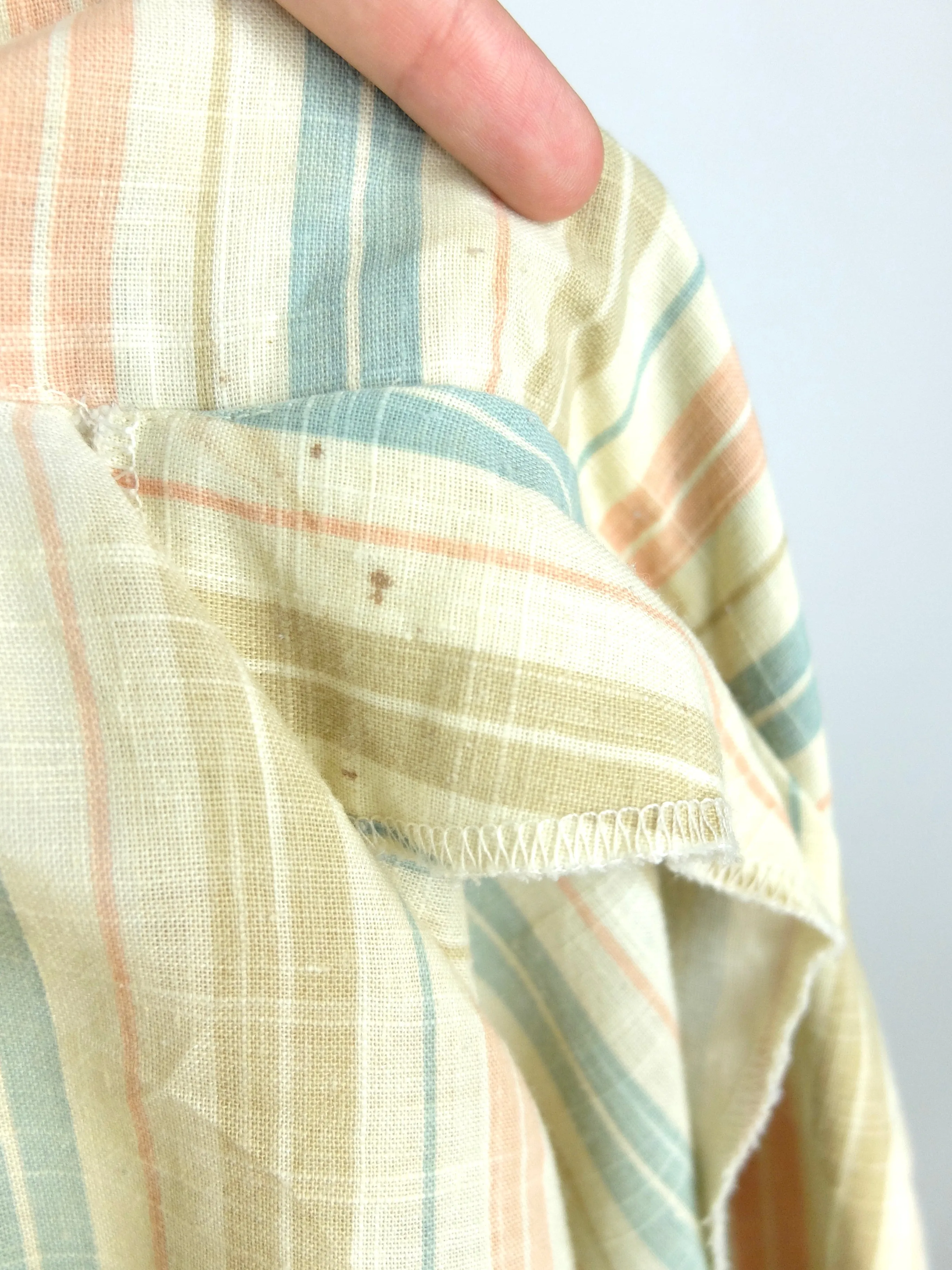 70s Striped Long Sleeve Collared Button Up Linen Shirt