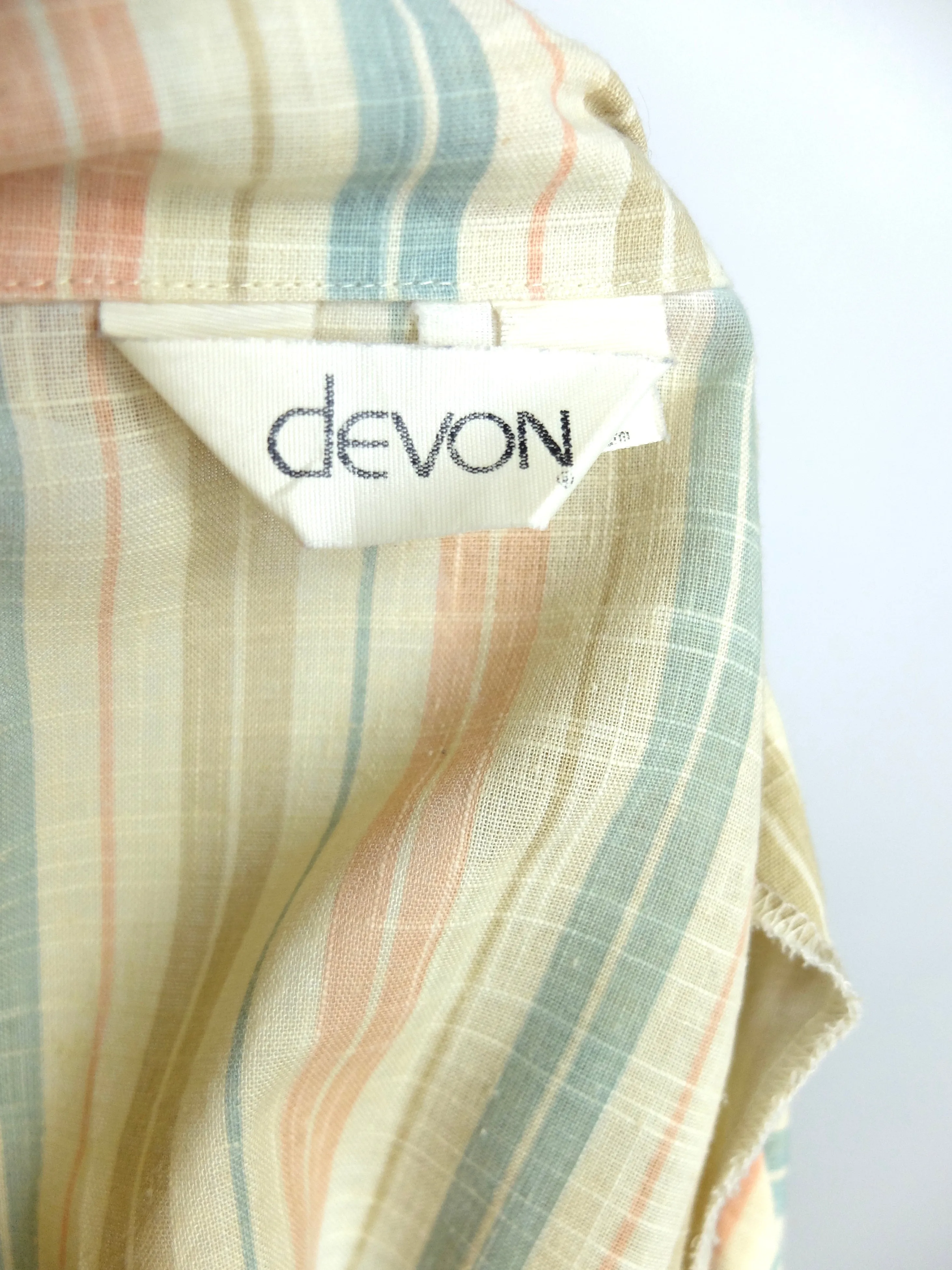 70s Striped Long Sleeve Collared Button Up Linen Shirt