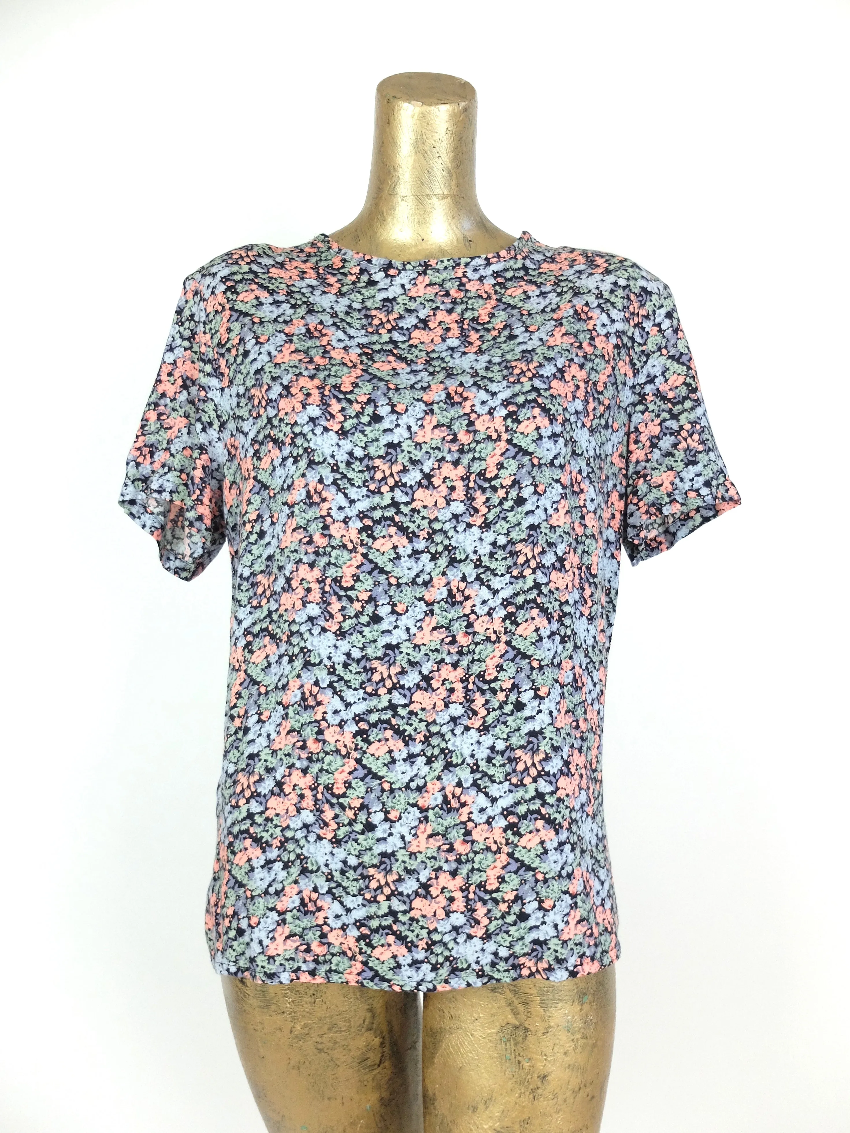 80s Bohemian Romantic Floral Short Sleeve Pullover Blouse