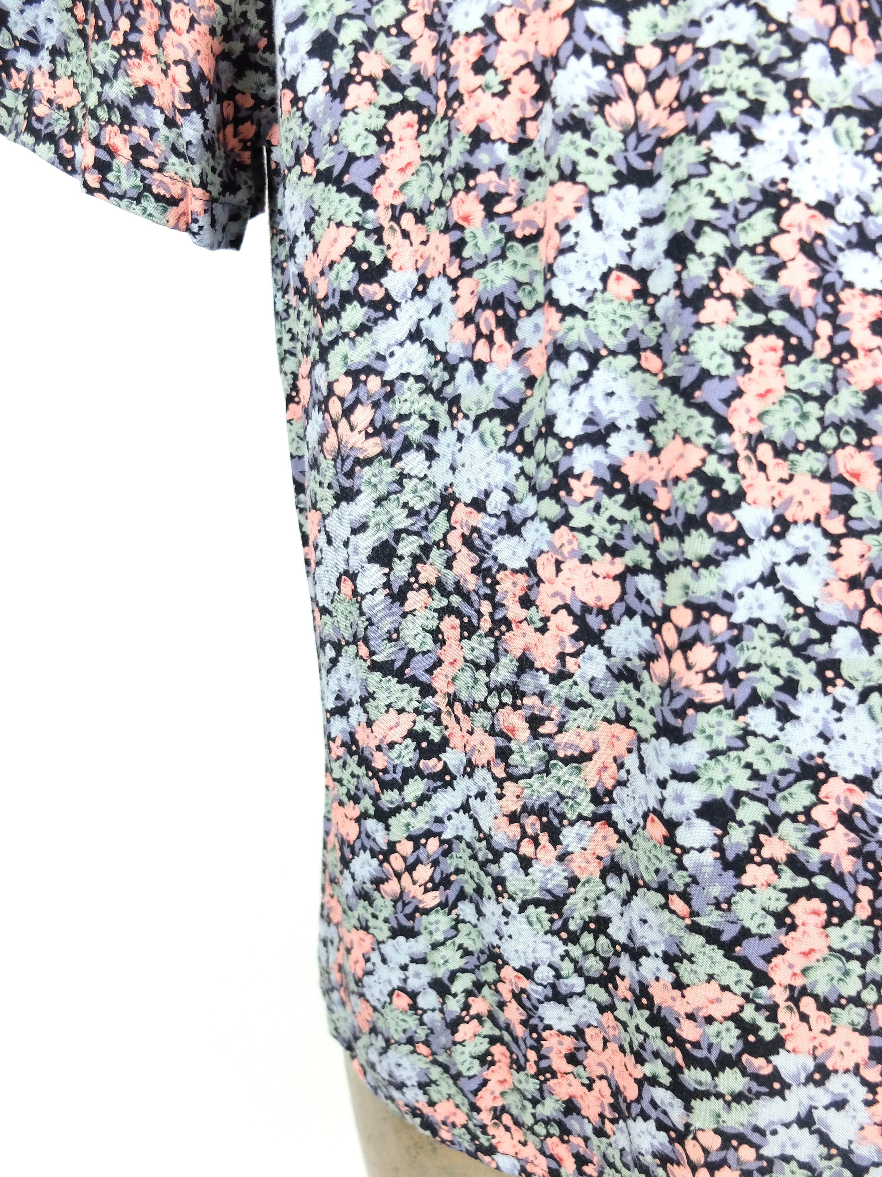 80s Bohemian Romantic Floral Short Sleeve Pullover Blouse