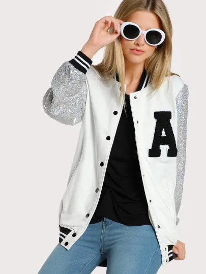 A logo varsity bomber sequins jacket