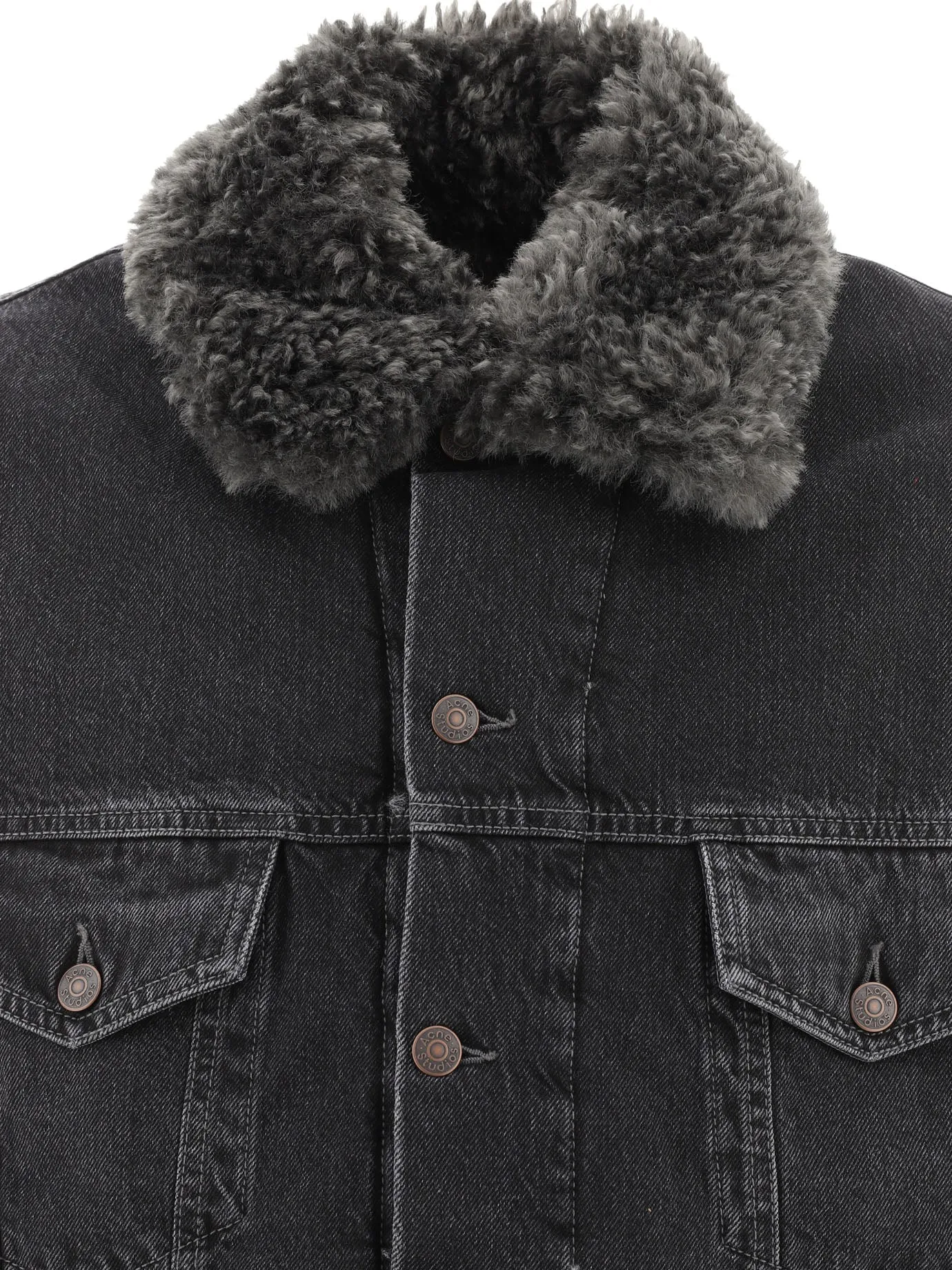 ACNE STUDIOS Chic Black Denim Jacket with Faux-Fur Collar