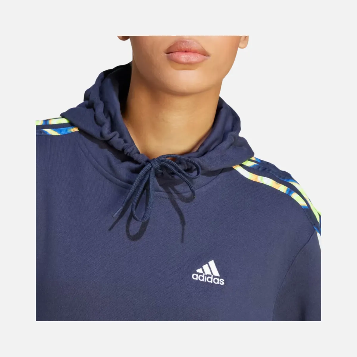 Adidas Vibrant Print 3 stripes Women's Hoodie -Legend Ink / Multicolor