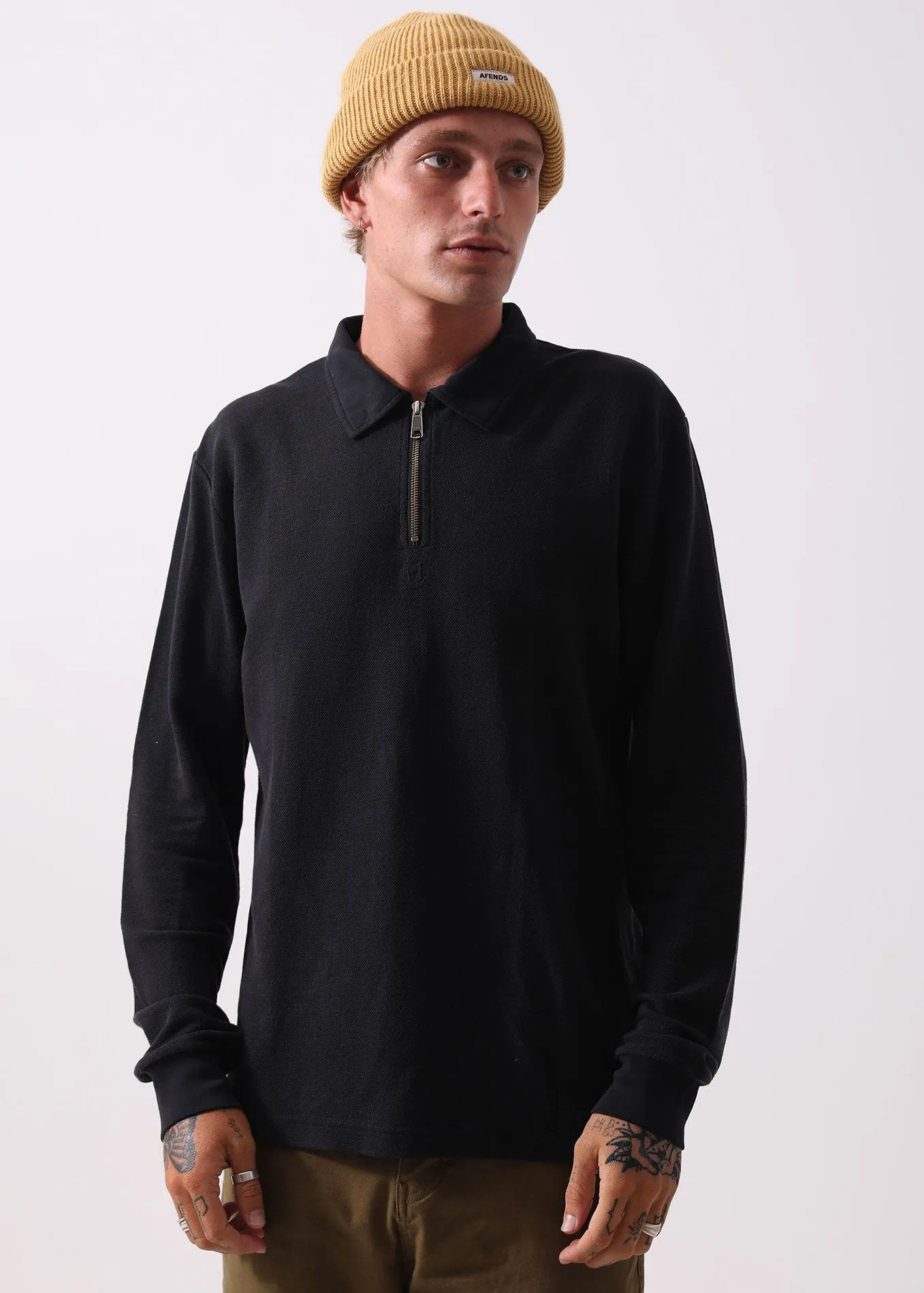 Afends Mens Daly - Hemp Long Sleeve Polo Tee