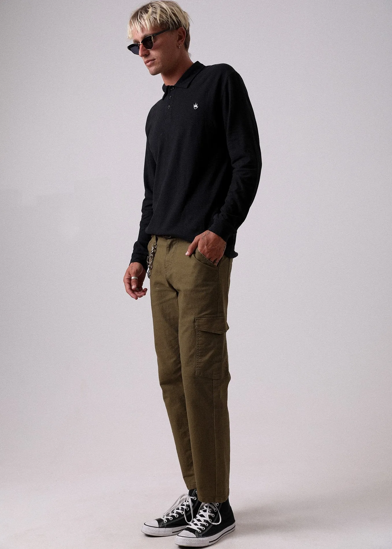 Afends Mens Hemp Flame - Long Sleeve Polo Tee