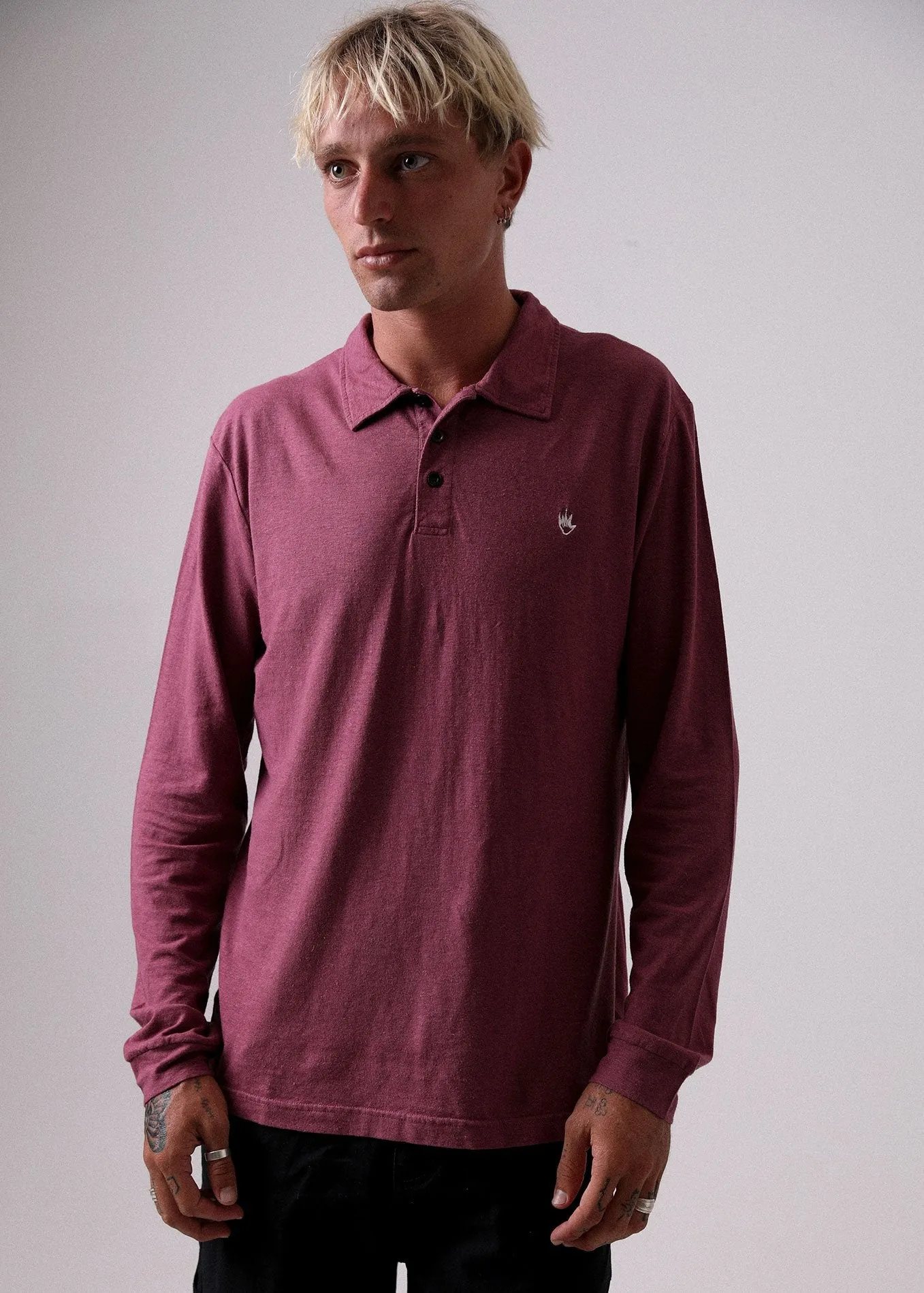 Afends Mens Hemp Flame - Long Sleeve Polo Tee