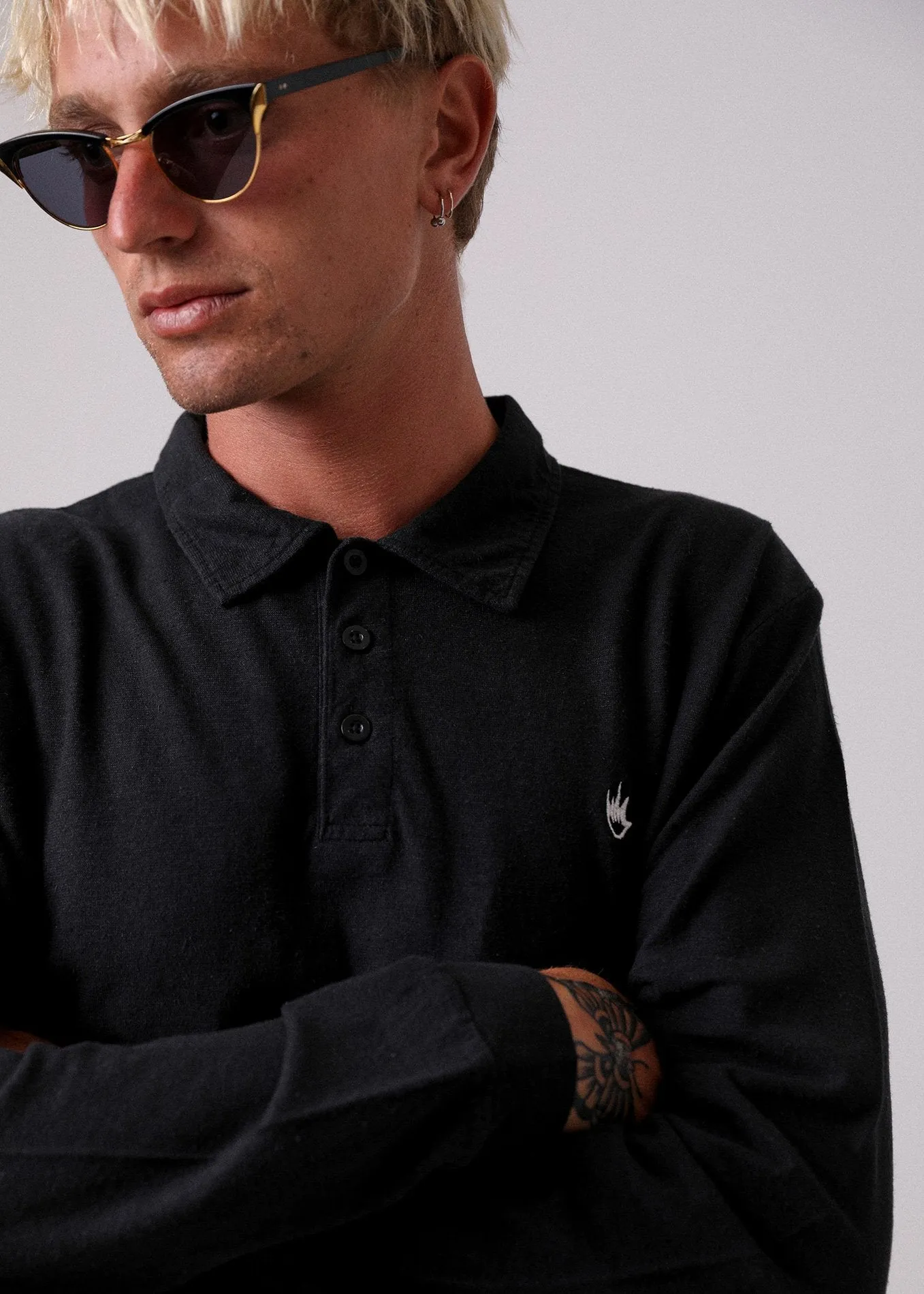 Afends Mens Hemp Flame - Long Sleeve Polo Tee