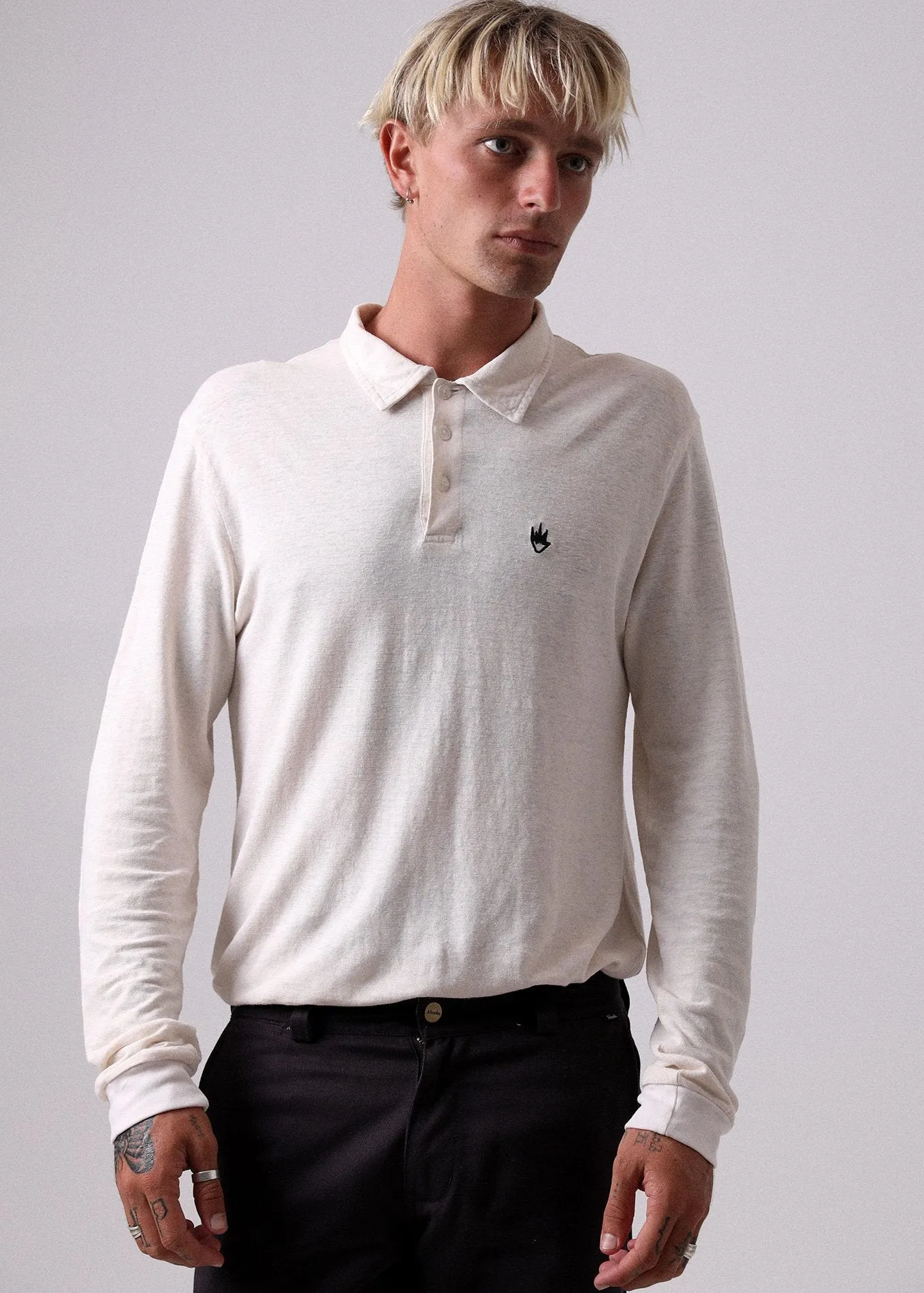 Afends Mens Hemp Flame - Long Sleeve Polo Tee