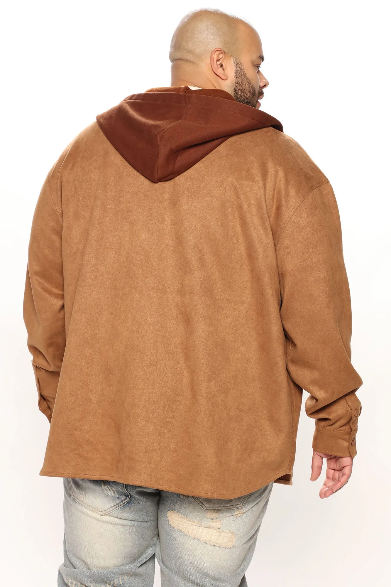 Always On The Go Hooded Suede Shacket - Brown