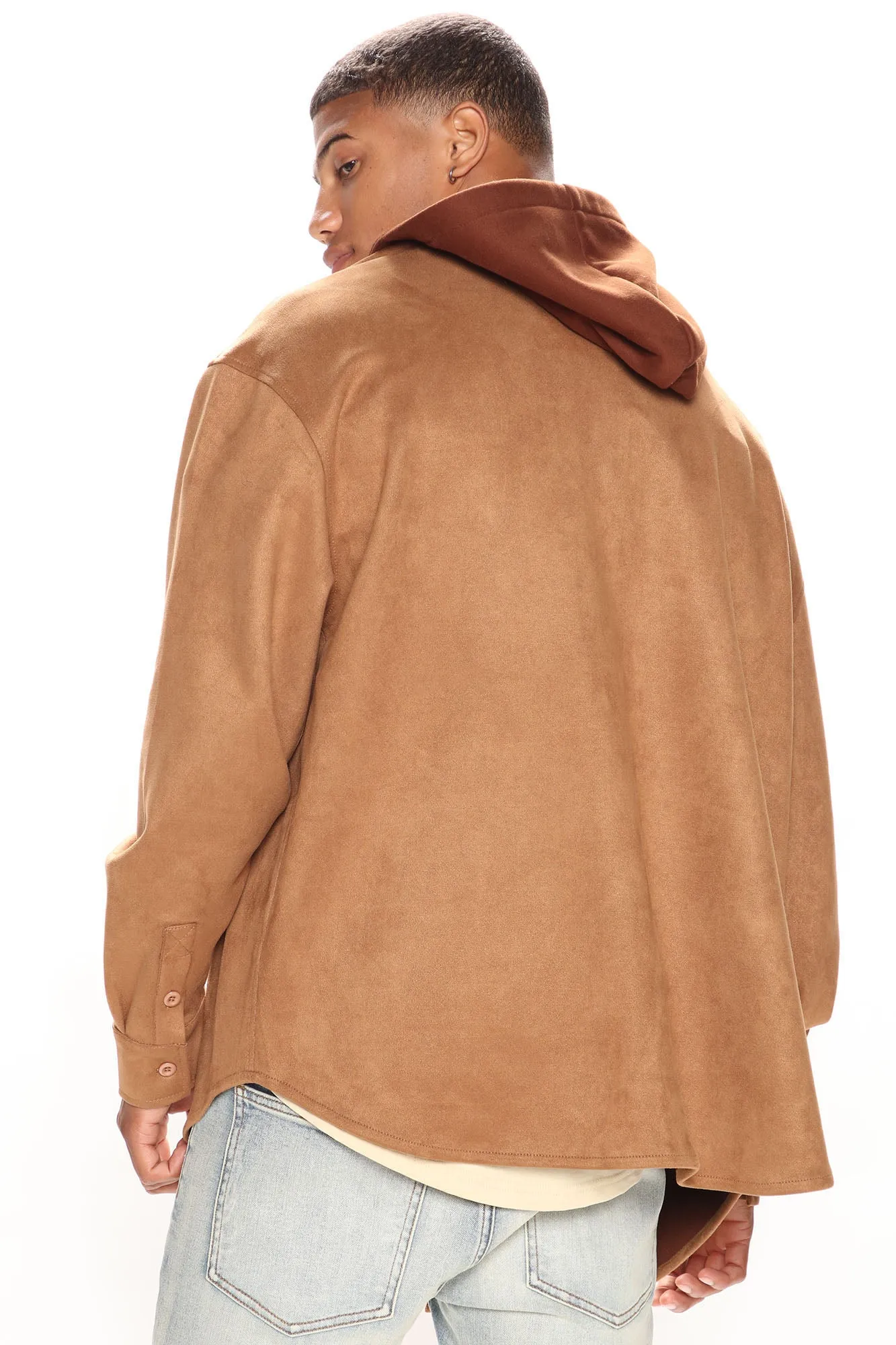 Always On The Go Hooded Suede Shacket - Brown