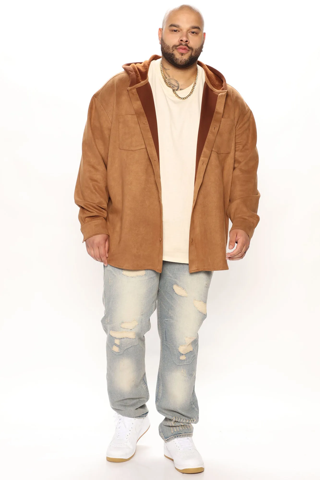 Always On The Go Hooded Suede Shacket - Brown