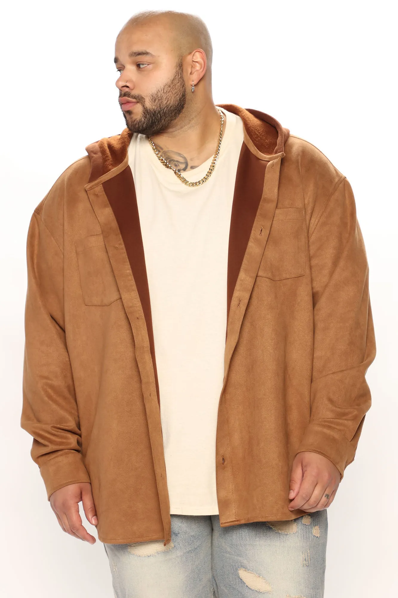 Always On The Go Hooded Suede Shacket - Brown