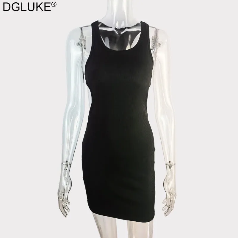 Amozae---hoco dresses  Backless Mini Dress Summer Women Sleeveless Bodycon Dress   Summer Sundress Green White Black Tank Dress