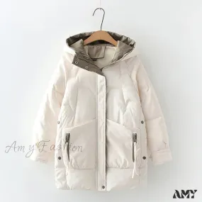 Amy Fashion - Long Warm Padded Parka Plus Size Coat