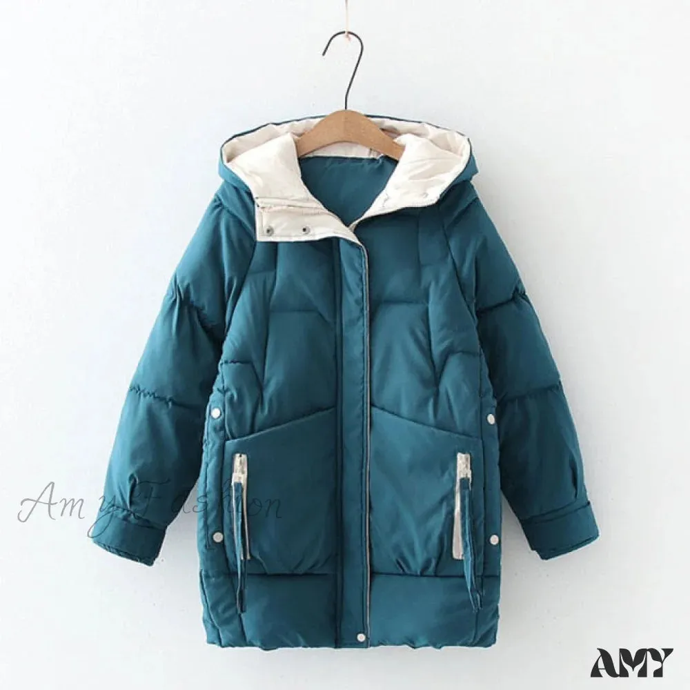 Amy Fashion - Long Warm Padded Parka Plus Size Coat