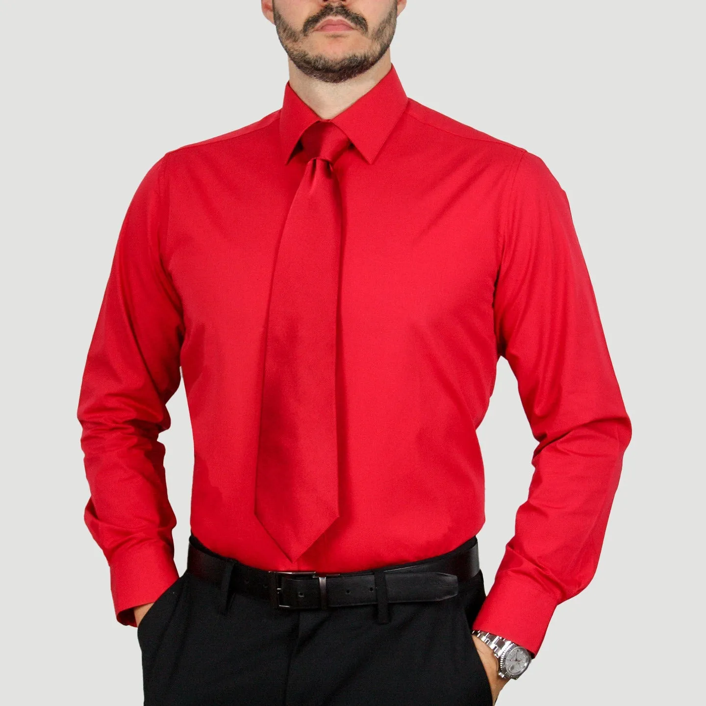 Arturo Modern Fit Dress Shirt in Red Long Sleeve, No Pocket