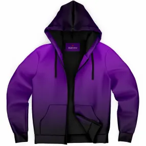 Black Purple Ombre Zip Up Fleece Lined Hoodie, Gradient Tie Dye Heavyweight Sherpa Full Zipper Pocket Men Women Hooded Sweatshirt Jacket