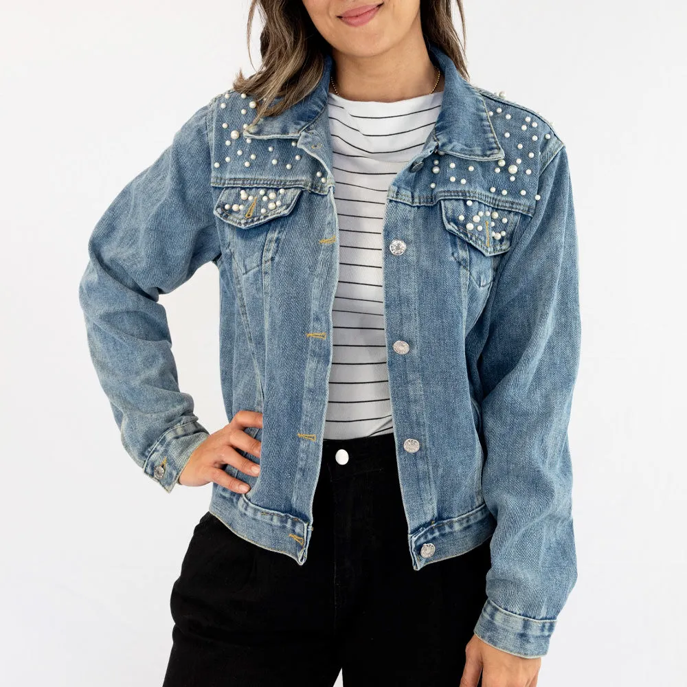 (Blue Pearl) Mom Denim Jacket