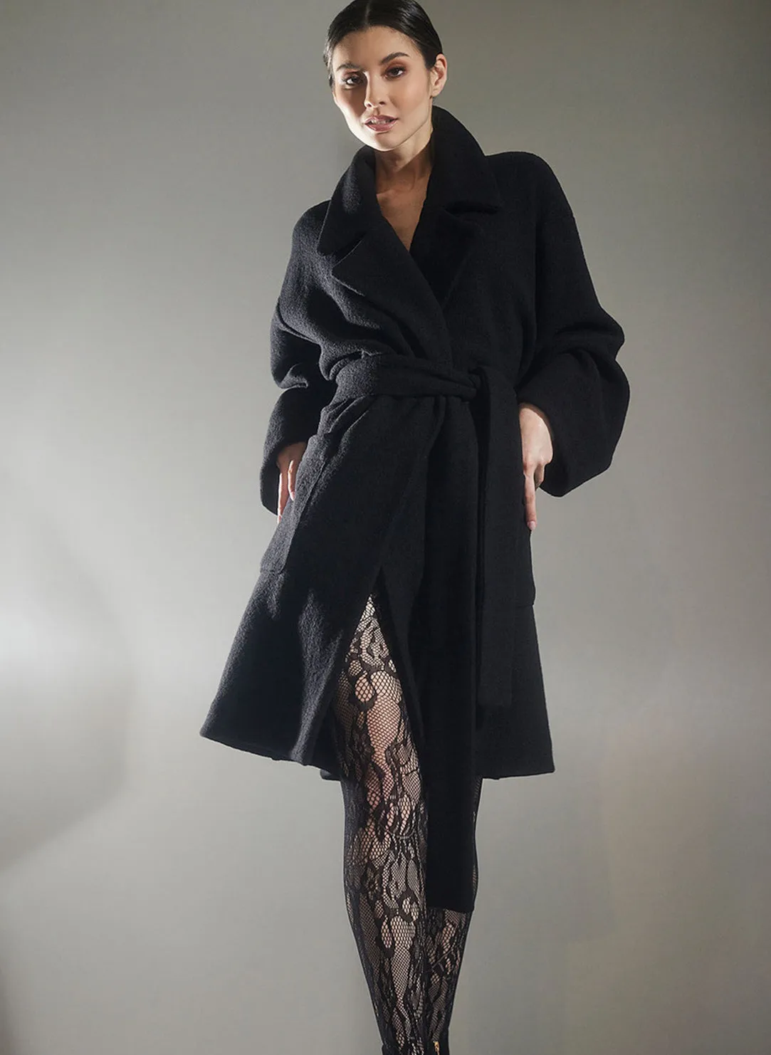 Boiled Wool Black Coat