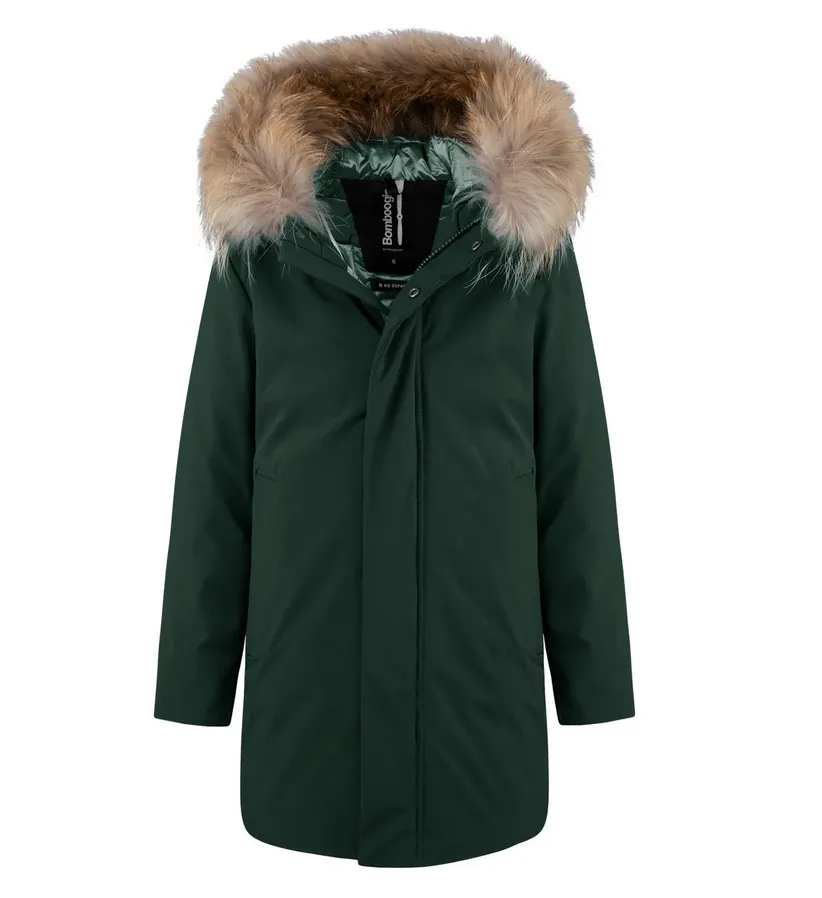 Bomboogie giubbotto parka da bambino con cappuccio e pelliccia CK094VTAC3 307 verde foresta