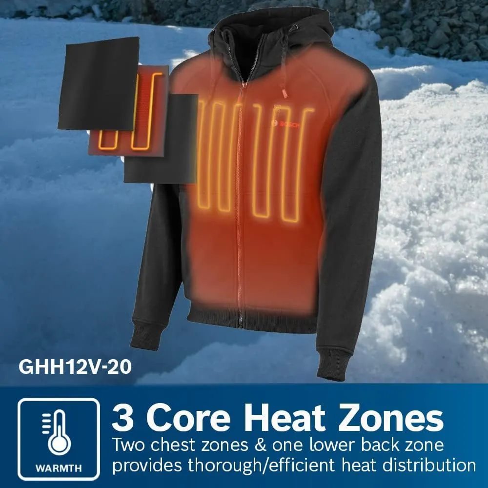 Bosch GHH12V-20LN12 12V Max Heated Hoodie Kit with Portable Power Adapter - Size Large