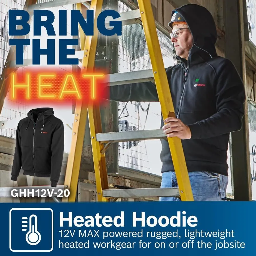 Bosch GHH12V-20SN12 12V Max Heated Hoodie Kit with Portable Power Adapter - Size Small