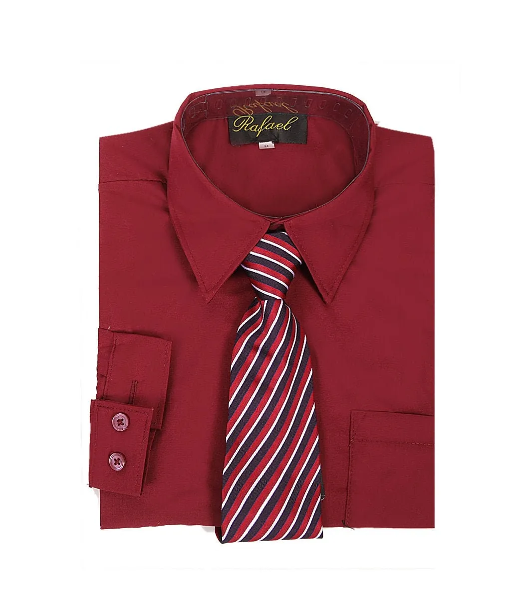 Boys Long Sleeve Formal Dress Shirts and Ties - Choice of Colors