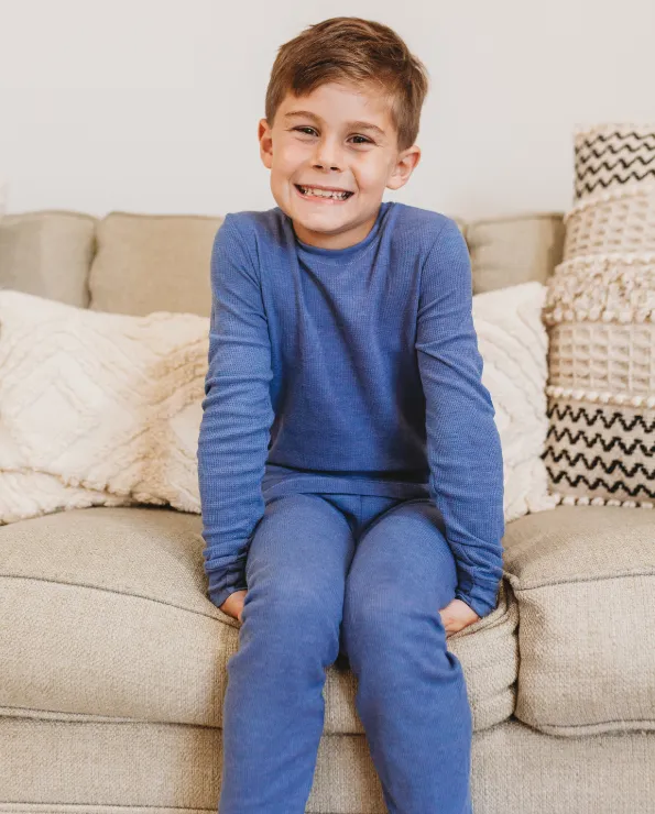 Boys Soft & Cozy Thermal 2-Piece Long Johns | Road w- Baby Blue Stitch