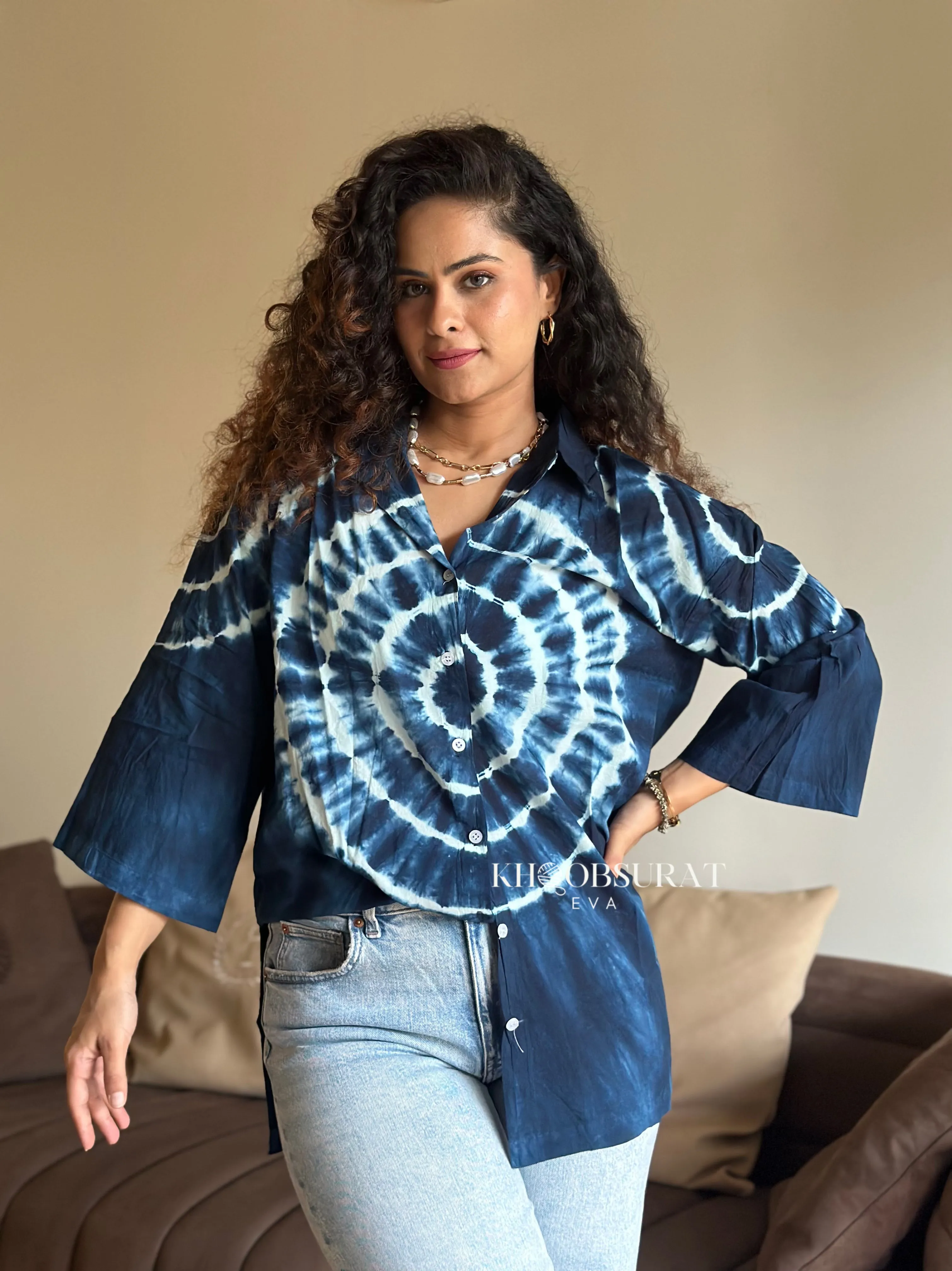 Breathable Blue Tie-Dye Shirt