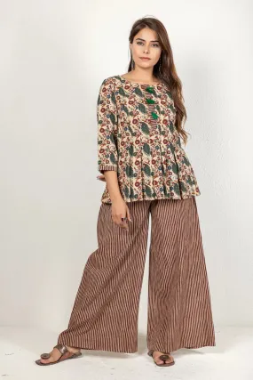 Brown & Beige Kalamkari Top & Palazzo Set