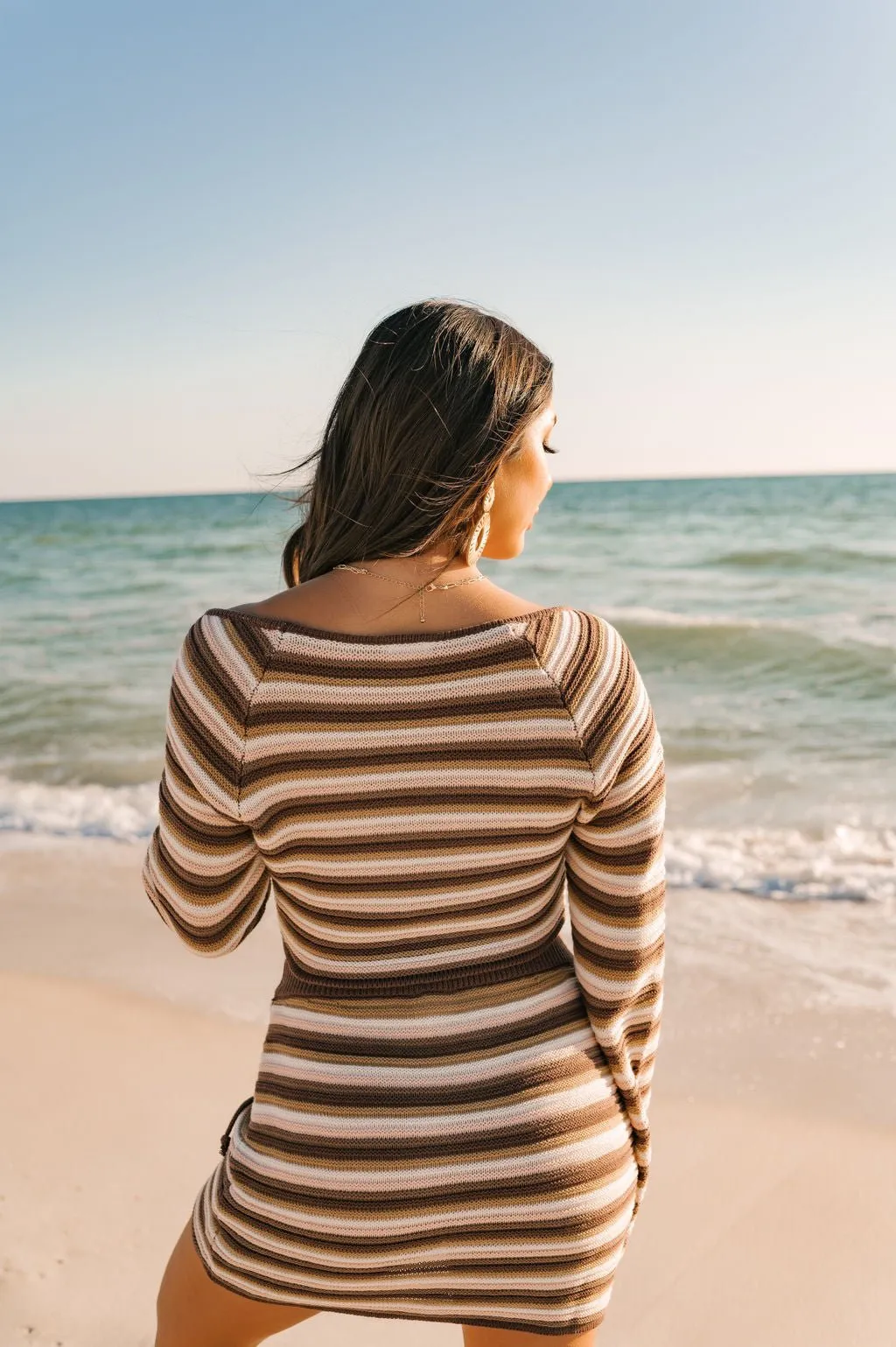 Brown Crochet Striped Sweater - FINAL SALE