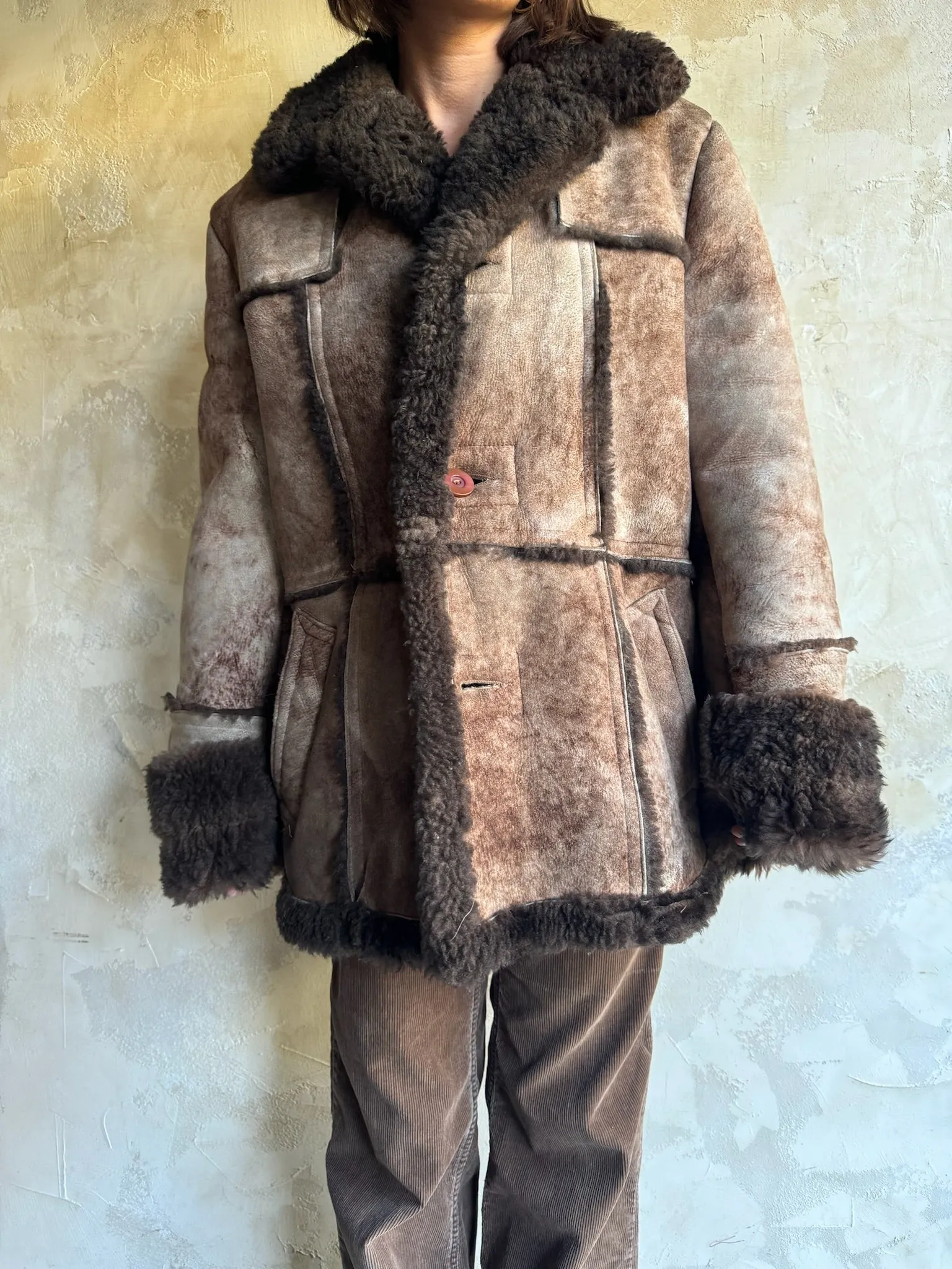 Brown Patchwork Sheepskin Jacket