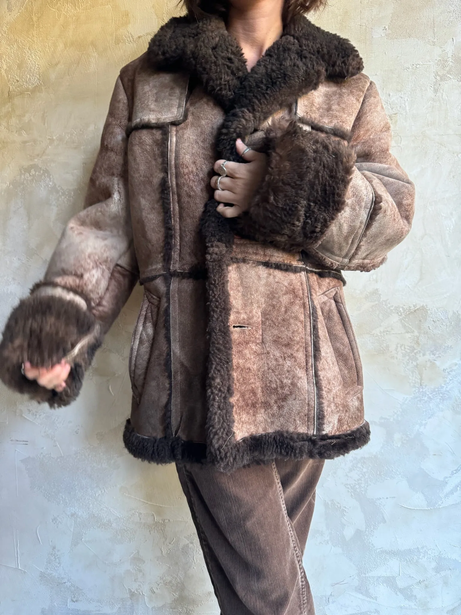 Brown Patchwork Sheepskin Jacket