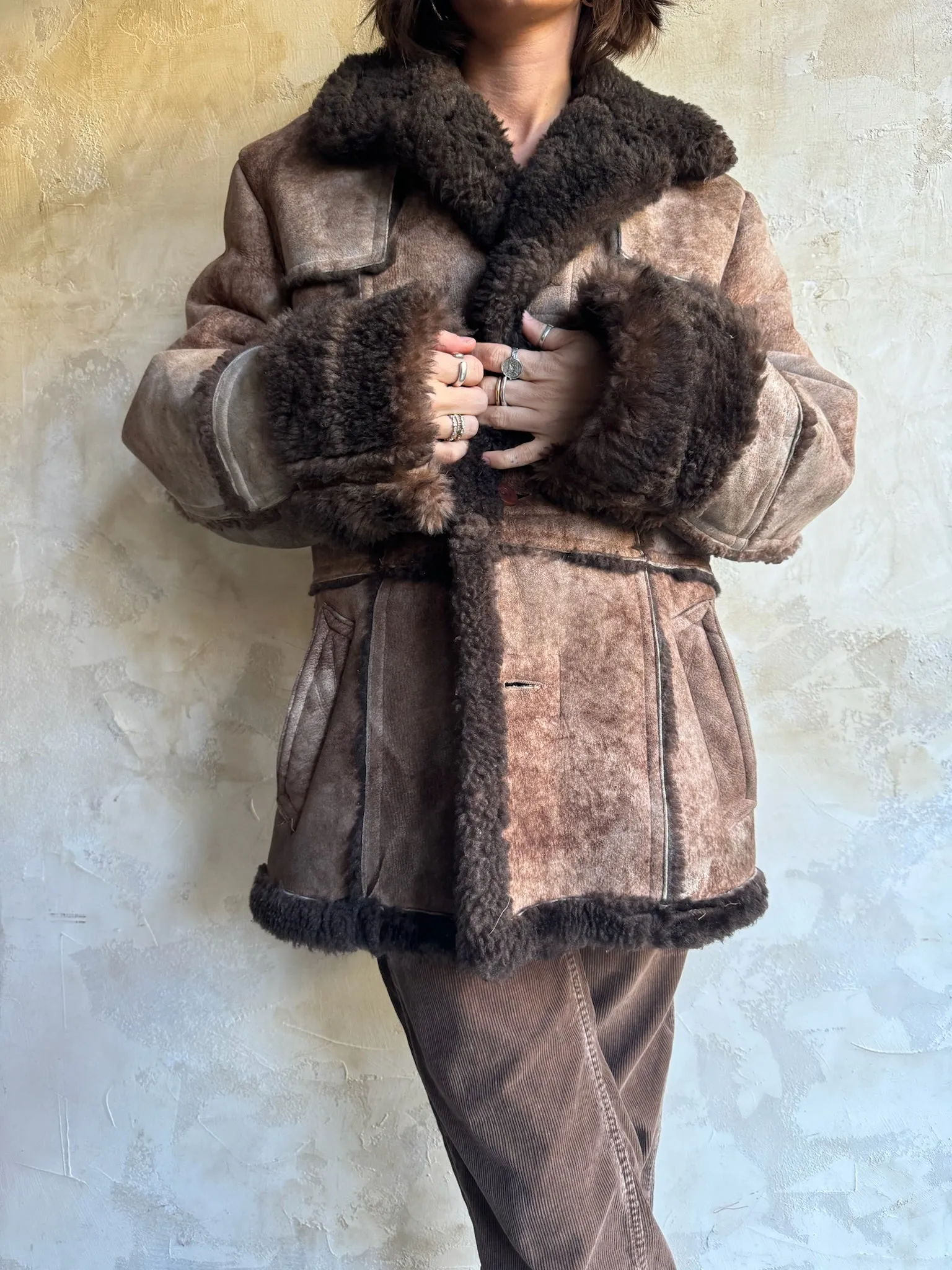 Brown Patchwork Sheepskin Jacket