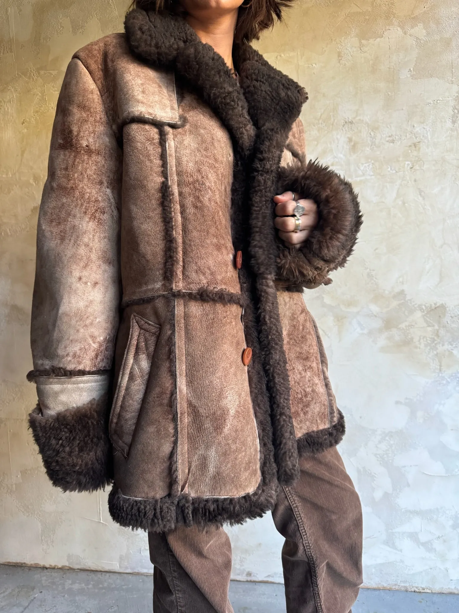 Brown Patchwork Sheepskin Jacket