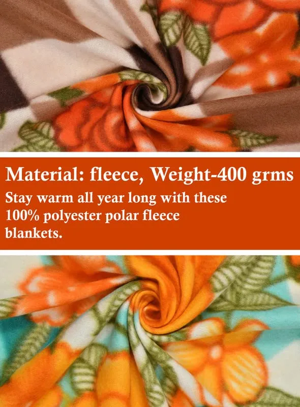 BSB HOME® Printed Polar Fleece Single Bed All Season Blanket/Comforter/Dohar 250TC - Pack of 2 (58x88 Inch, Multicolour, Pink, Orange, Rust and Red)