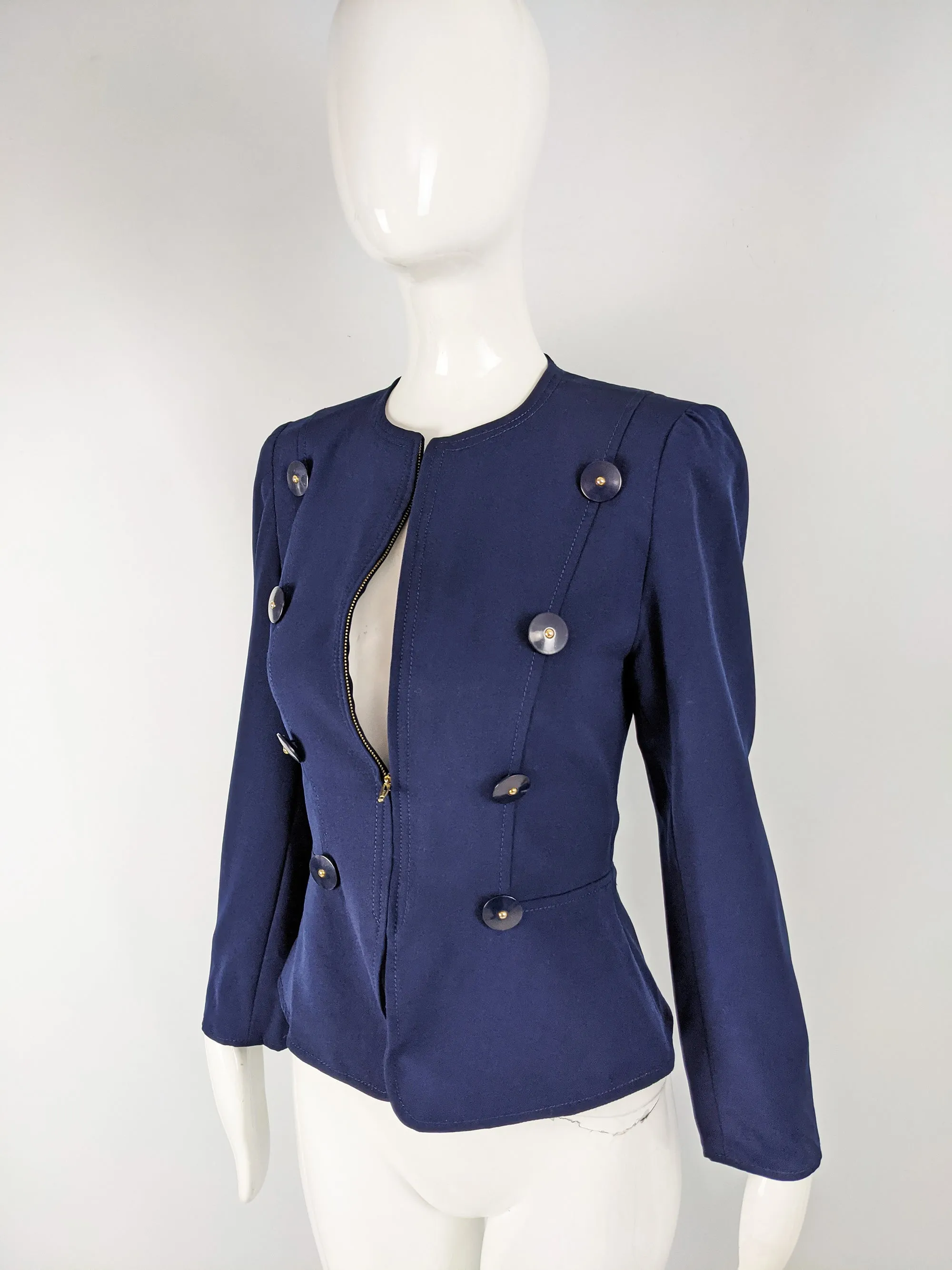 Christian Lacroix Vintage Womens Blue Wool Hourglass Jacket, 1980s