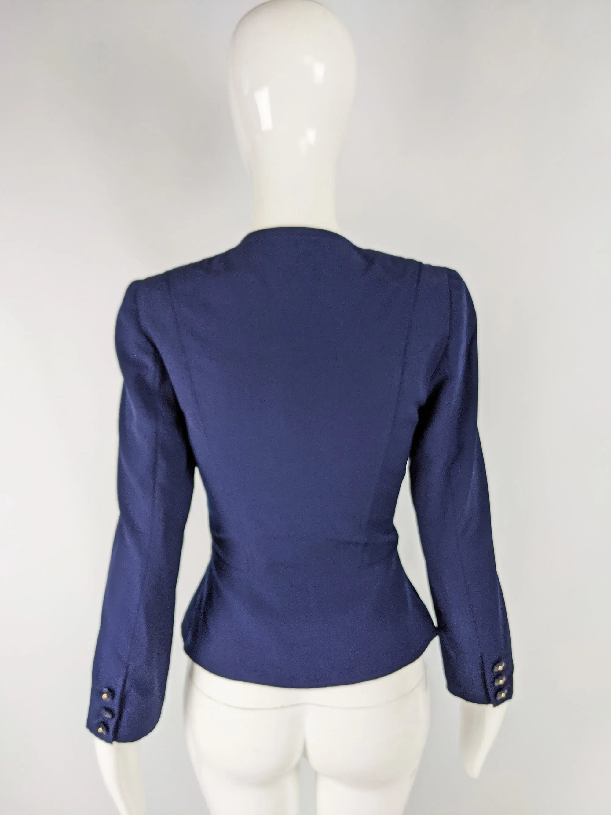 Christian Lacroix Vintage Womens Blue Wool Hourglass Jacket, 1980s