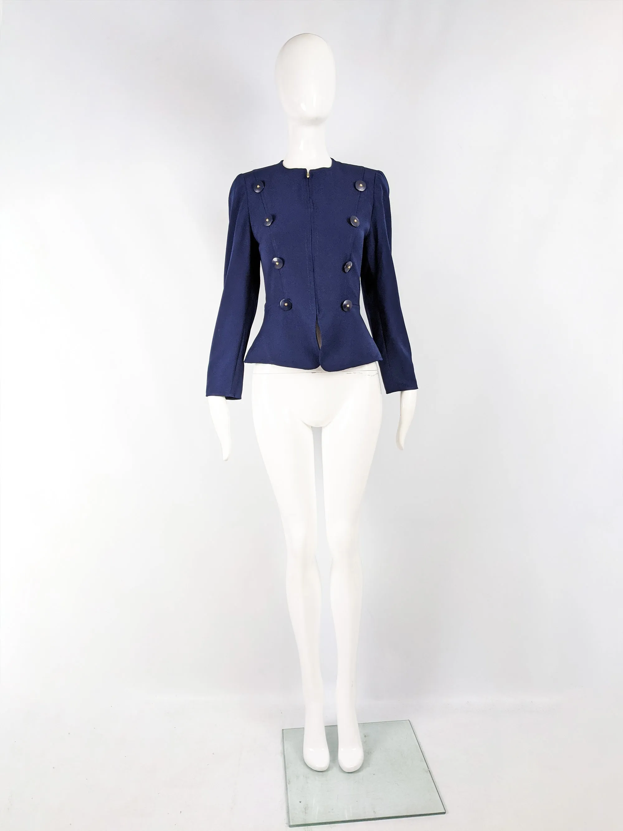 Christian Lacroix Vintage Womens Blue Wool Hourglass Jacket, 1980s