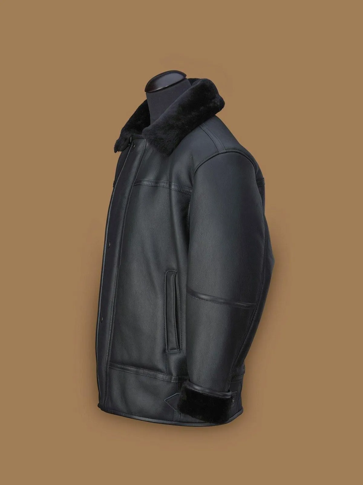 Classic Men's Black Aircraft Shearling Leather Jacket