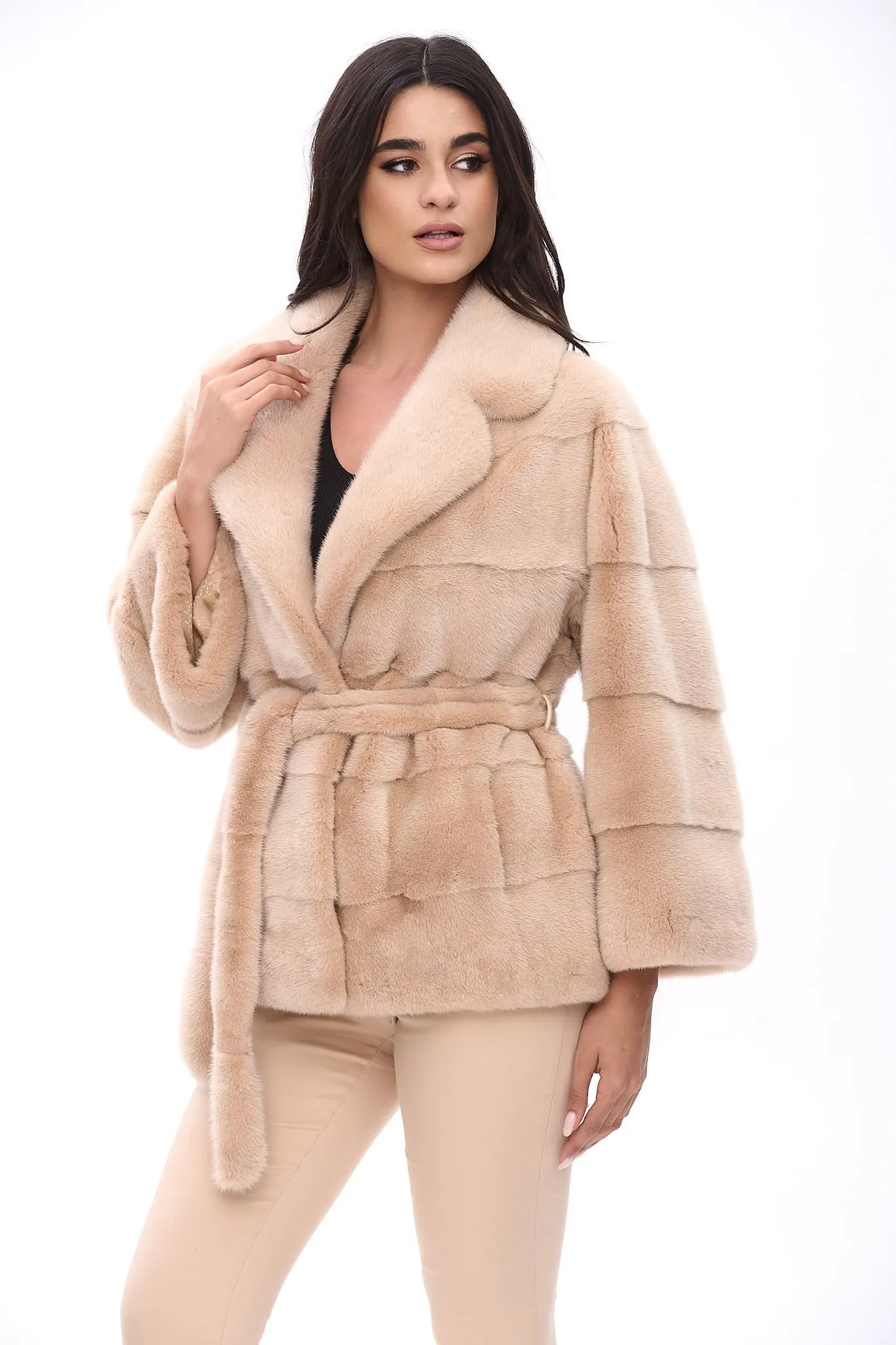 Classy and casual mink fur jacket with english collar